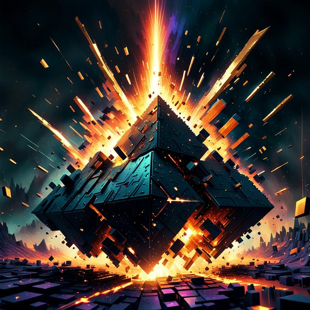 Mystical Pixel Explosion in Dark Fantasy Art