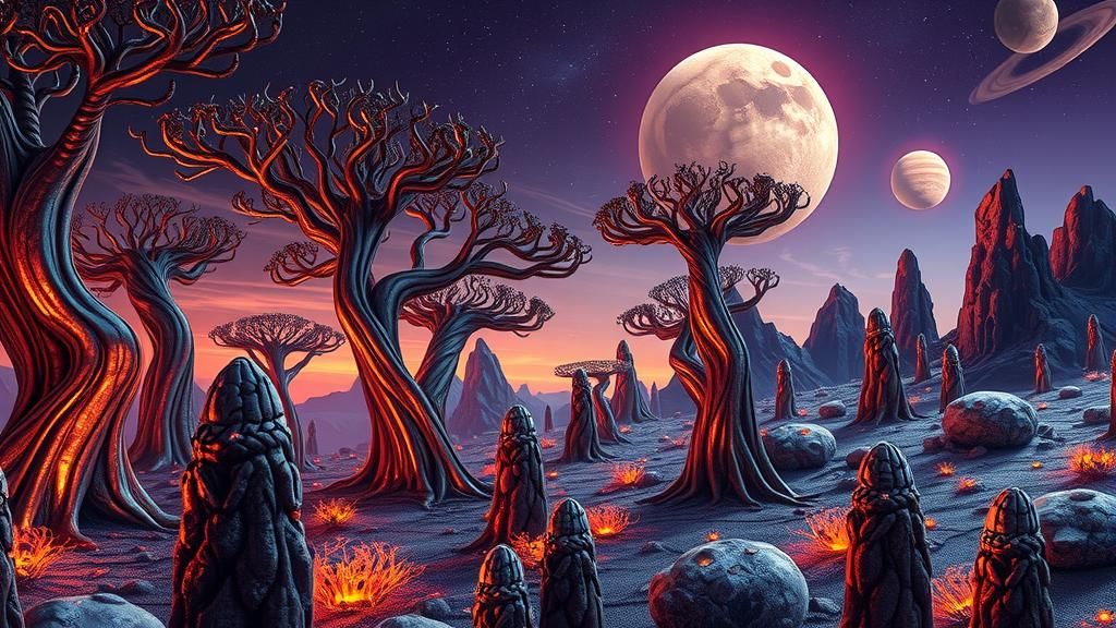 Ethereal Biomechanical Forest on Alien Moon