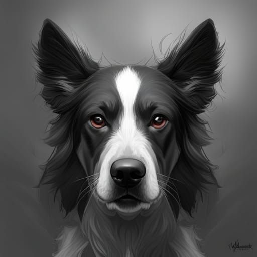 Detailed Black and White Dog Portrait