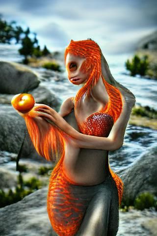 Orange Mermaid in Fantasy Art Style