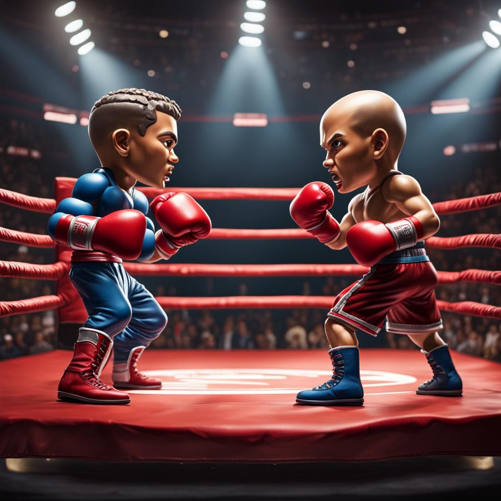 Bobbleheads Boxing Ring Fight: Hyperdetailed Concept Art