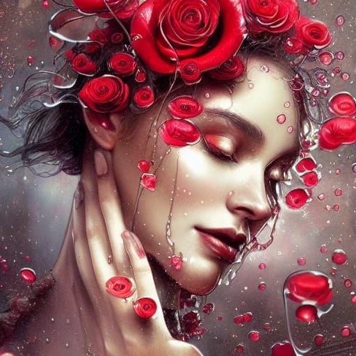 Glowing Red Rose Portrait in Hyperdetailed Style