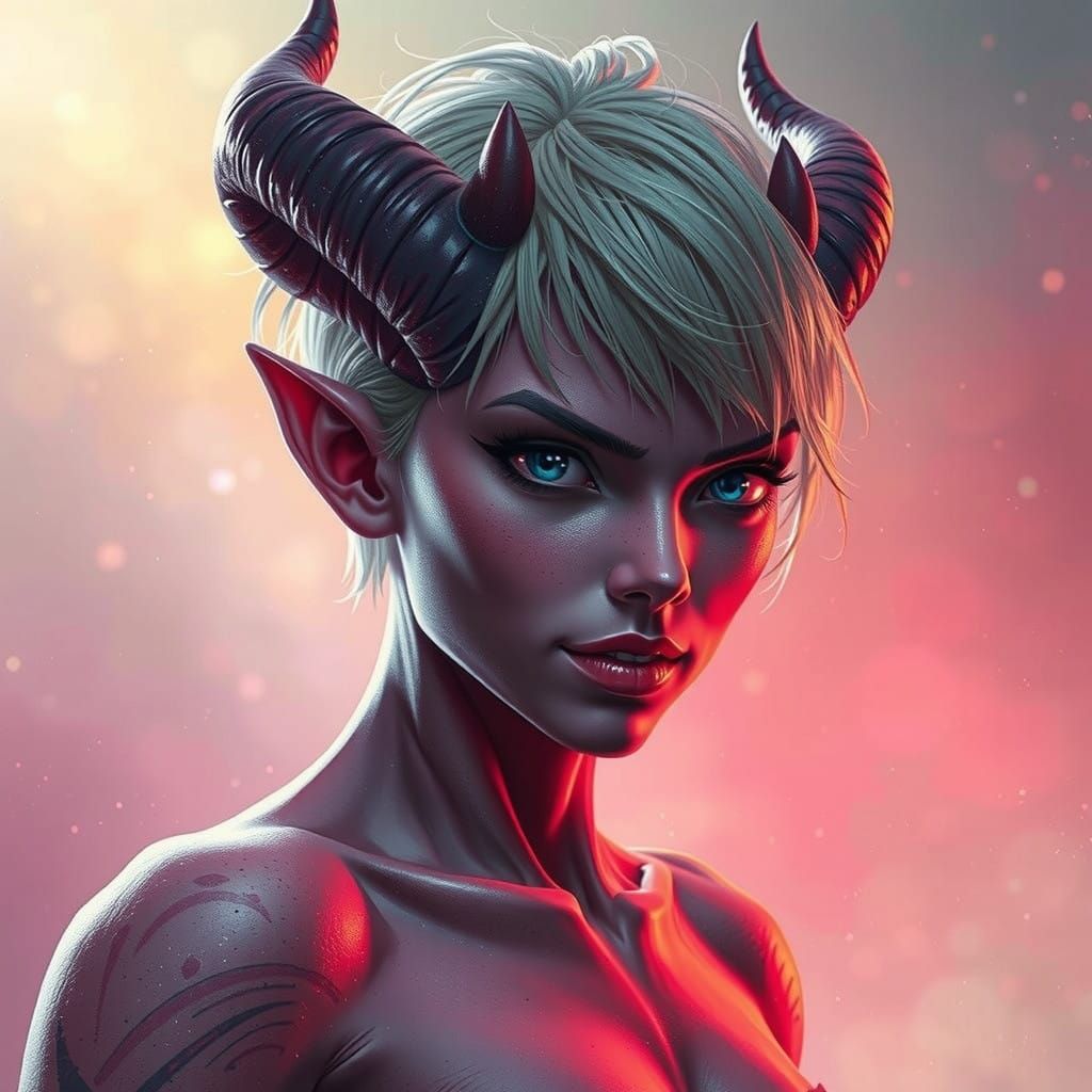 Enchanting Demoness in Hyperrealistic Splash Art