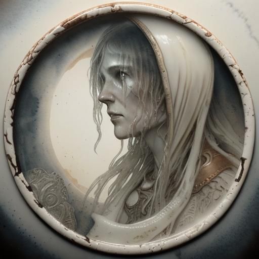 Surreal Watercolor: Bone and Circle in Horror Style