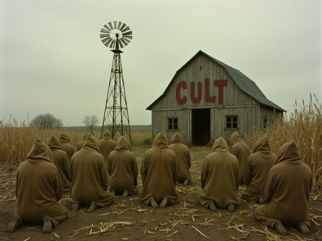 Grotesque Demon Rising in Ruined Cornfield