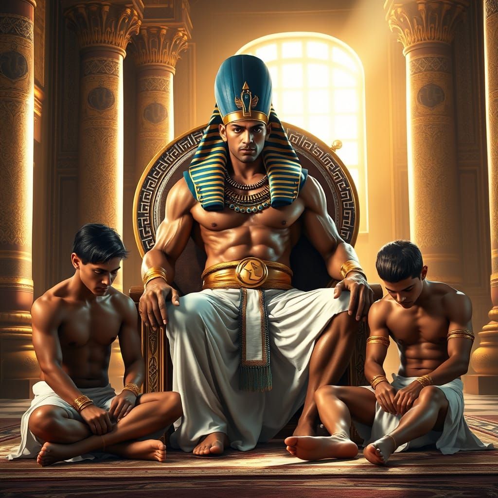 Regal Egyptian King on Golden Throne