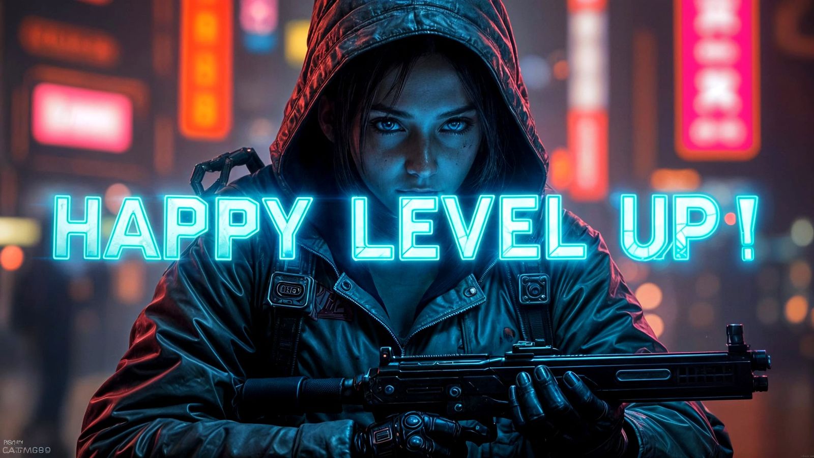 Cyberpunk Gamer Birthday Greeting Card in Neon Style
