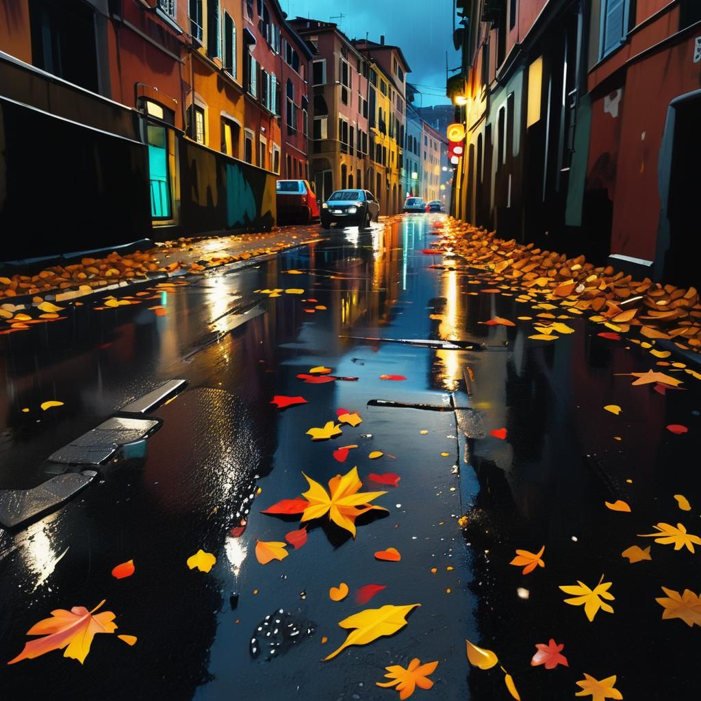 Rome Cityscape Painting with Autumnal and Urban Elements