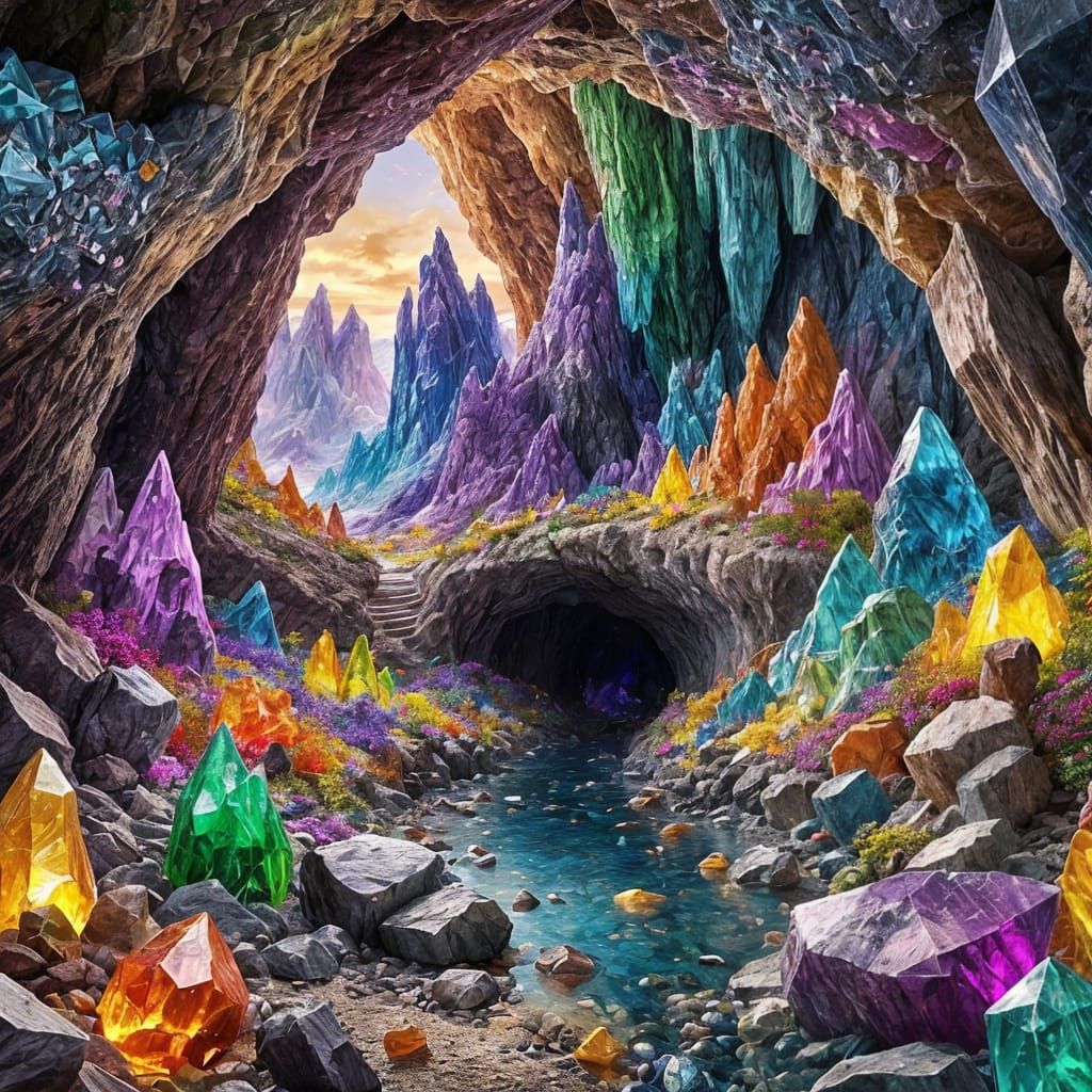 Colorful Crystal Cave with Gemstone Path