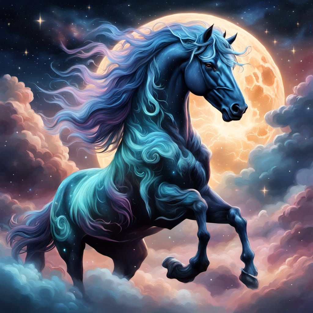 Sleipnir Galloping Through the Night Sky