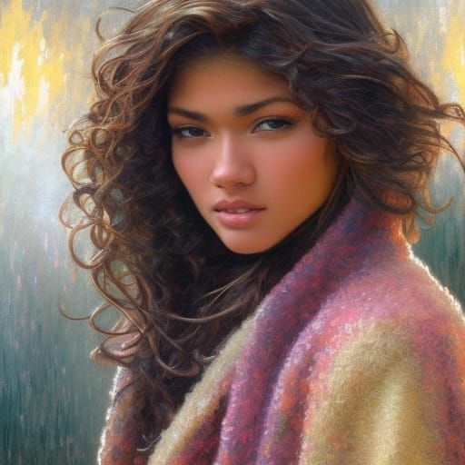 Girl in Winter Gear, Pointillist Style