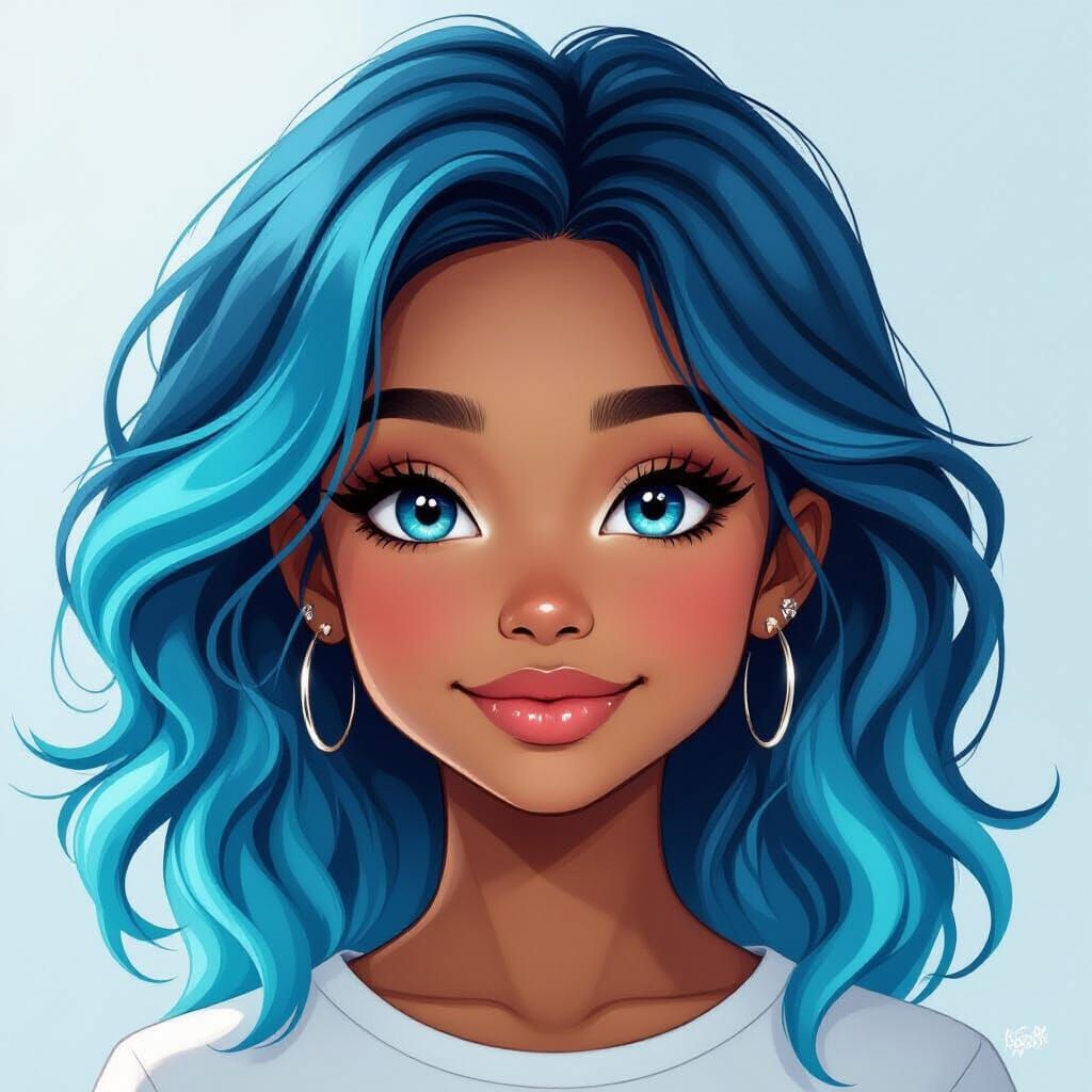 Black Girl With Cyan Hair Digital Art