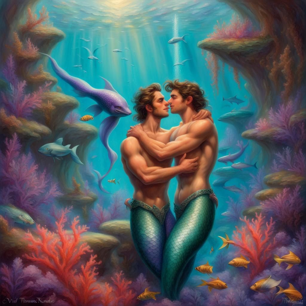 Mermen in Love Underwater Fantasy