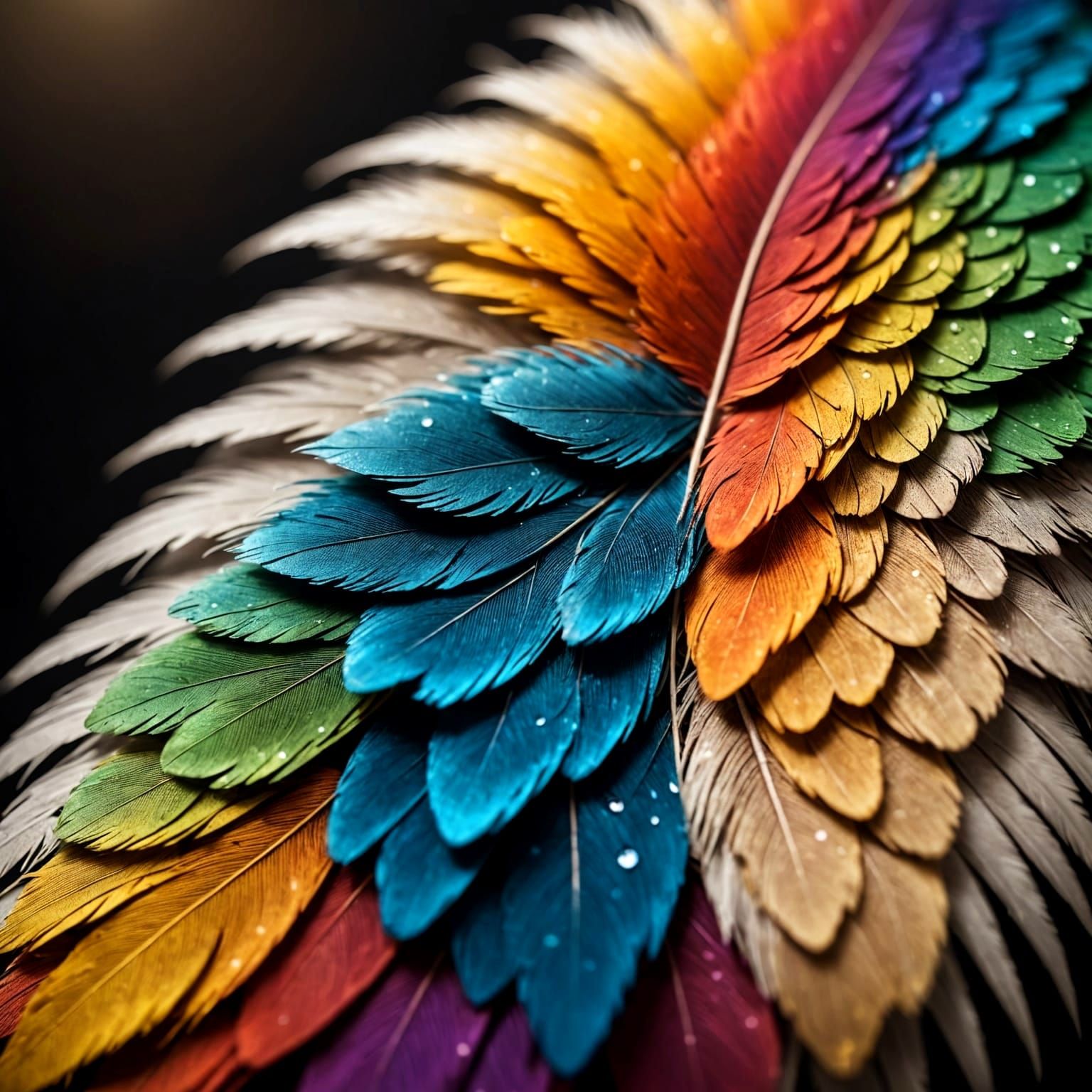 Macro Feather Structure in Sunlight: Photorealistic Image