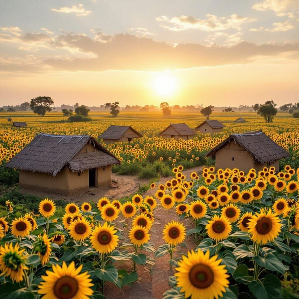 Realistic Bangladesh Village Sunflower Field