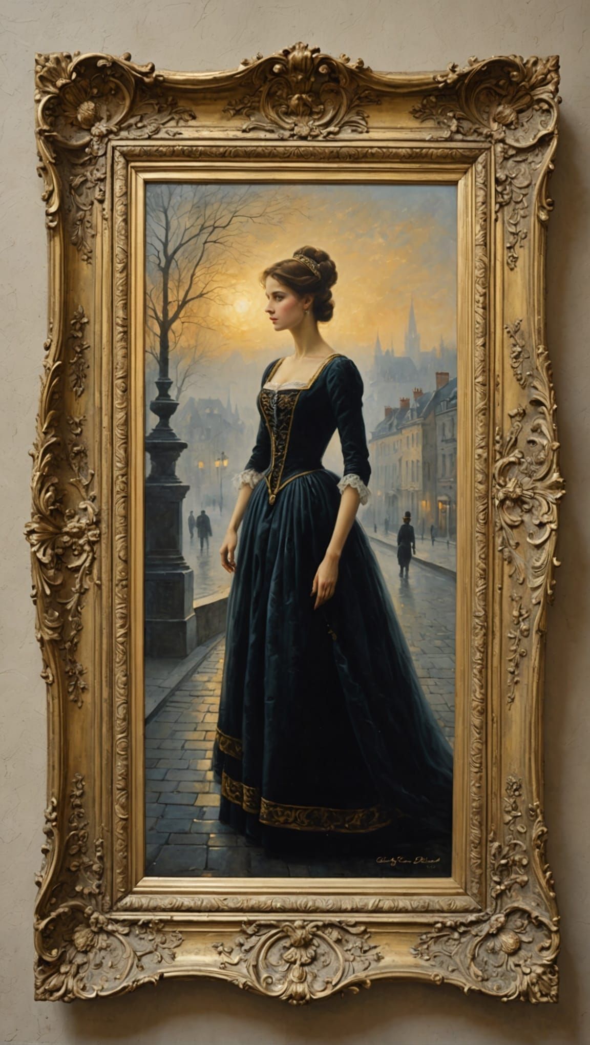 Framed Silhouette in Fog: Dark Fantasy Painting