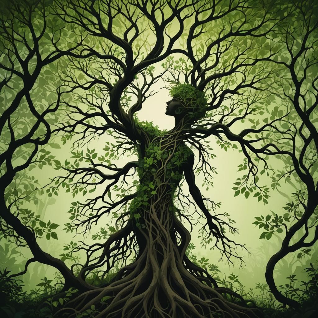 Intricate Nature Artwork: Human Silhouette