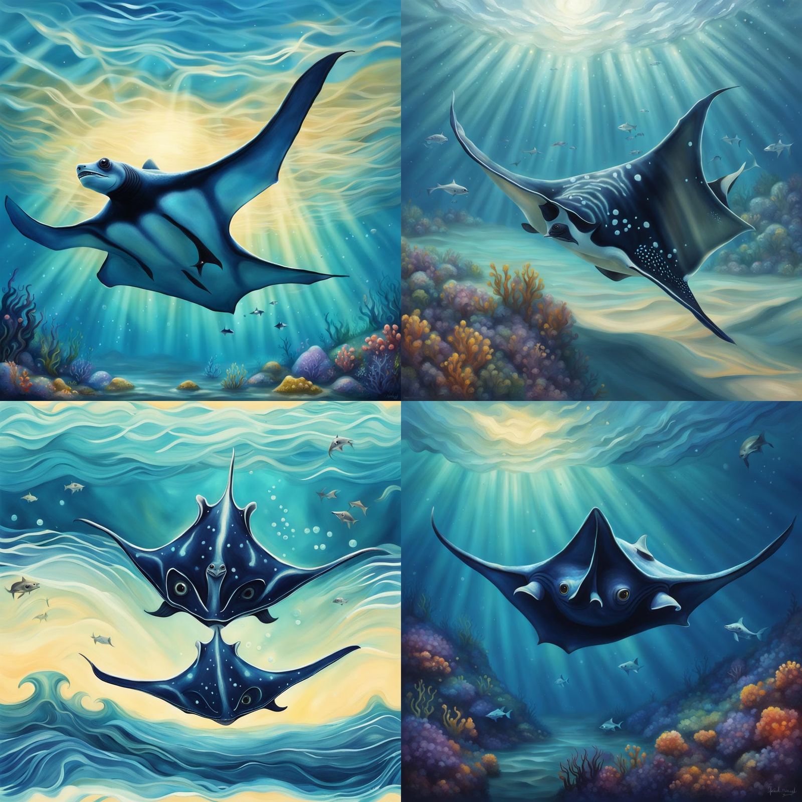 Baby Manta Ray Swimming in Fantasy Ocean