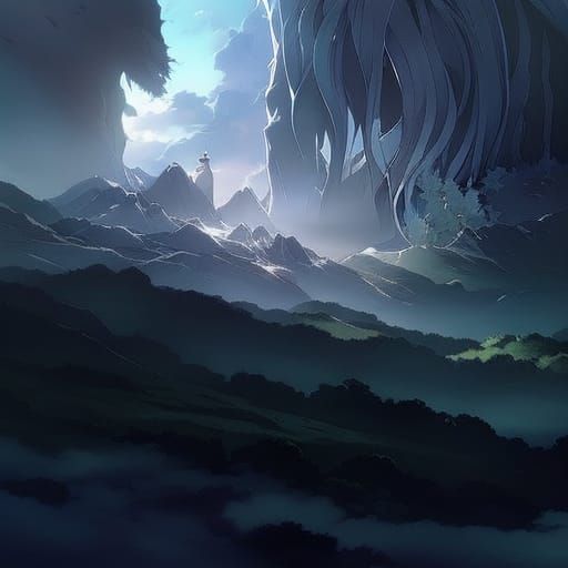 Ethereal Anime Landscape with Mist in Ghibli Style