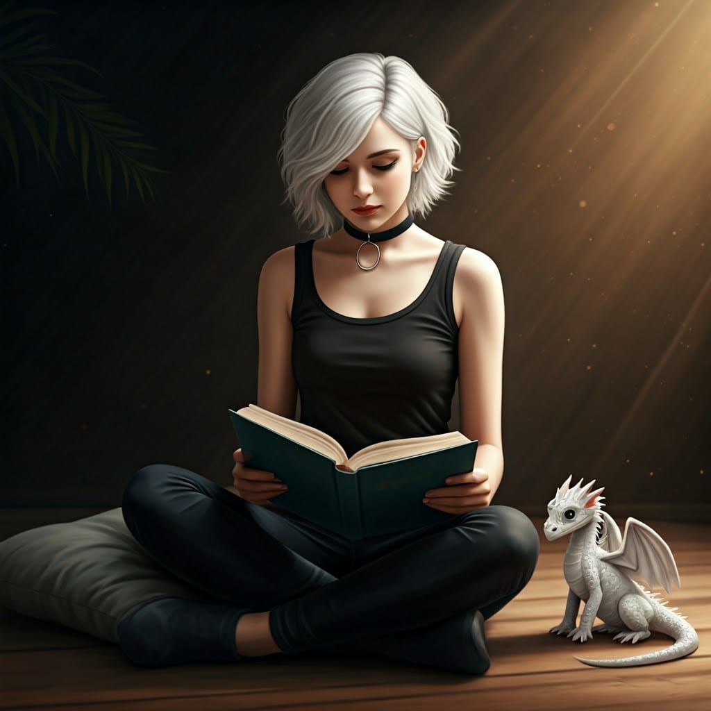 Girl Reading with Dragon, Portrait Photography Style