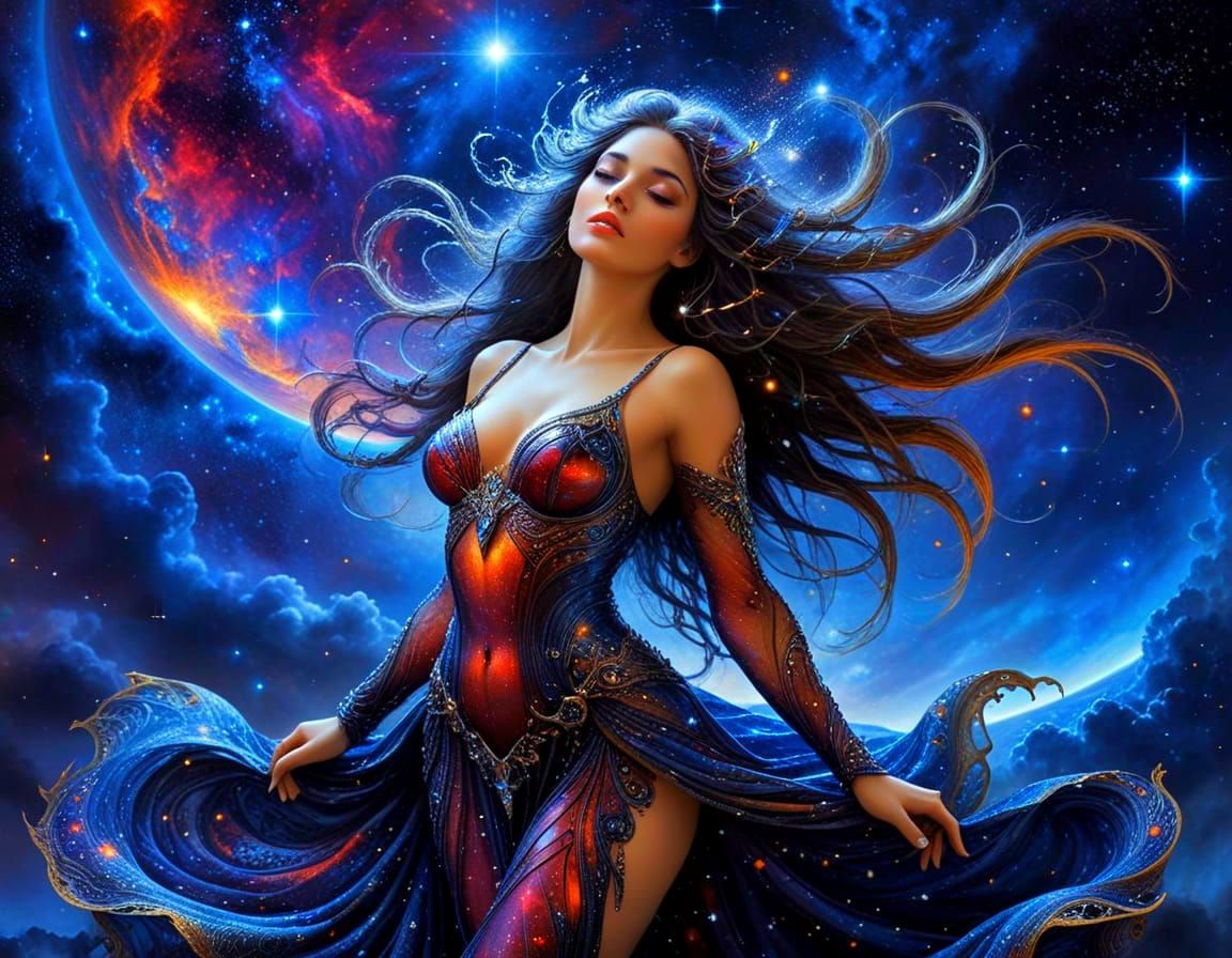 Celestial Goddess in Cosmic Nebula