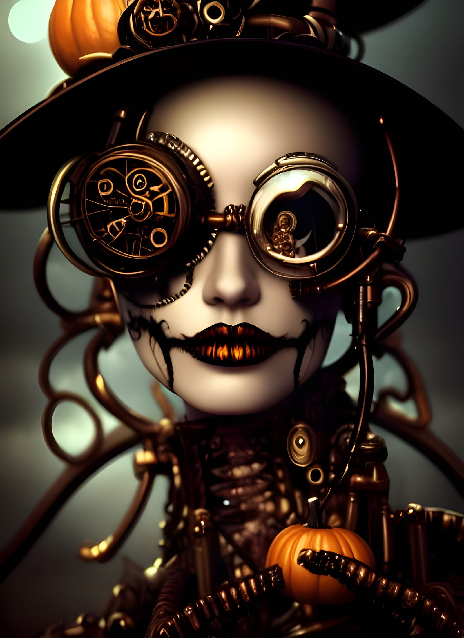 Steampunk Biomechanical Witch Portrait in 3D