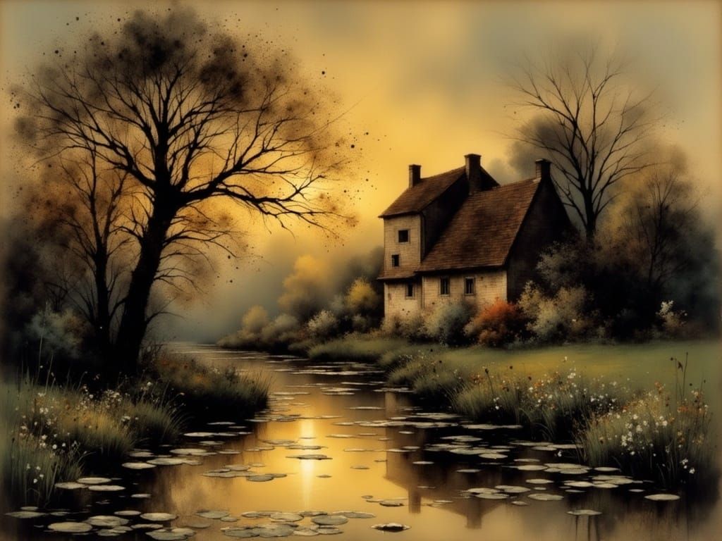 Historic Watermill in Soft Evening Light