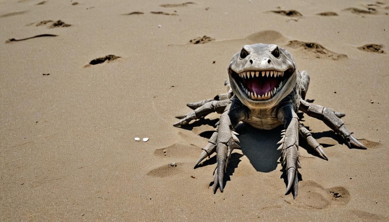 Cartoon Animal Sunbathing on Beach