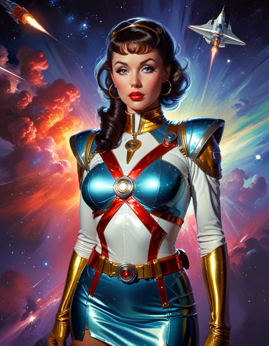 Retro-Futuristic Space Cadet in Atompunk Style