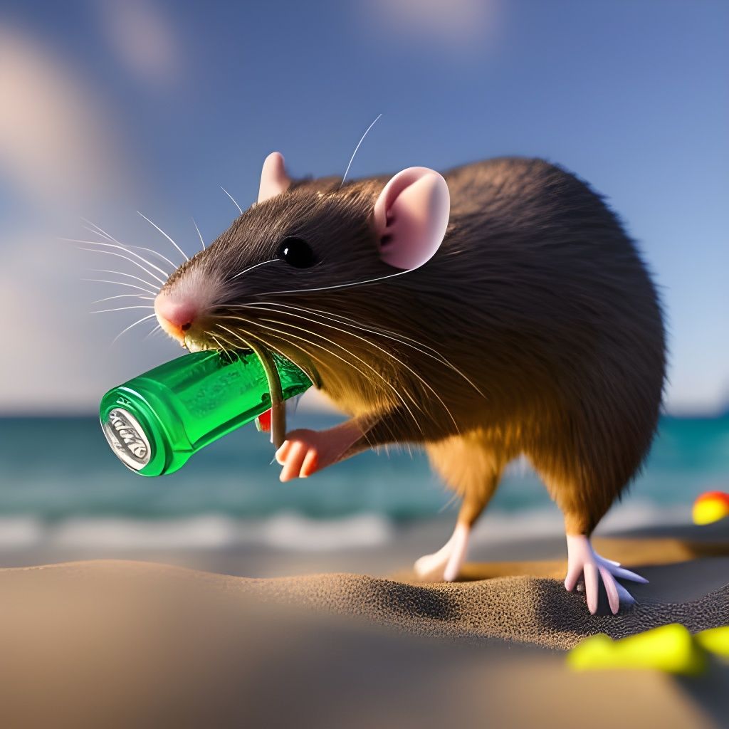 Evil Rat Cleans Plastic on Beach: 3D Animation