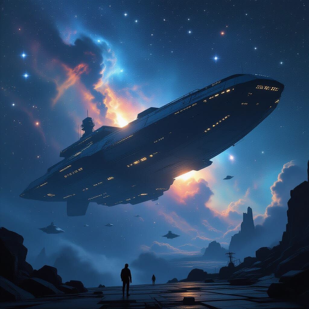 Colossal Derelict Spaceship in Nebula Void