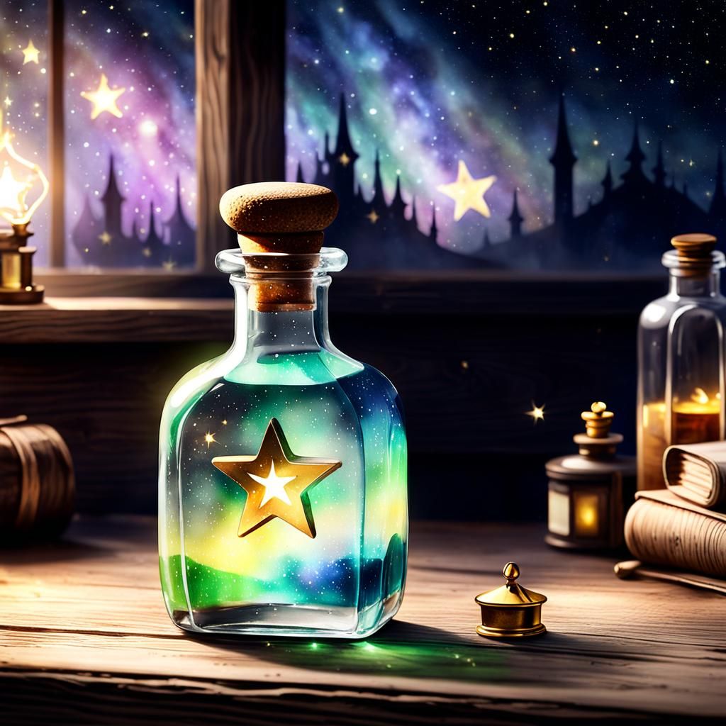 Ethereal Watercolor Potion Bottle with Star Label