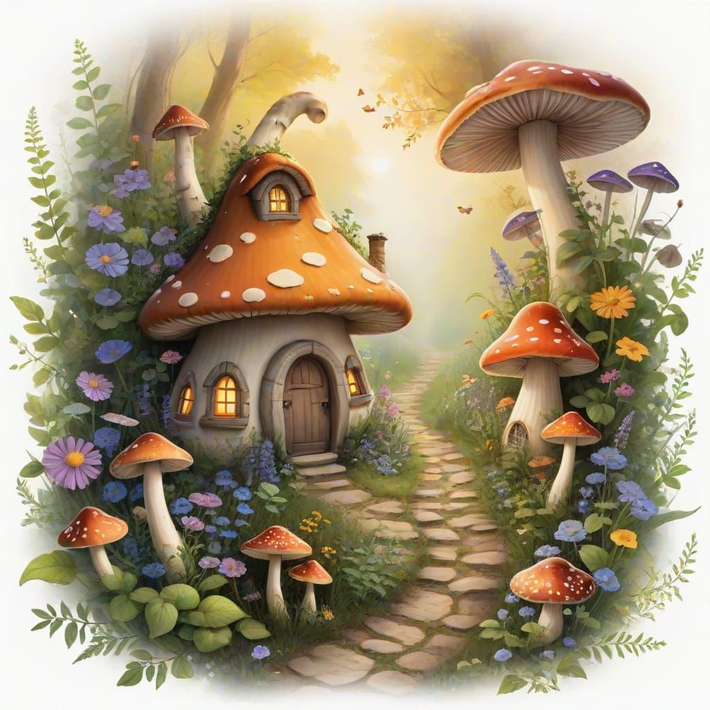 Enchanting Mushroom House on Wildflower Path