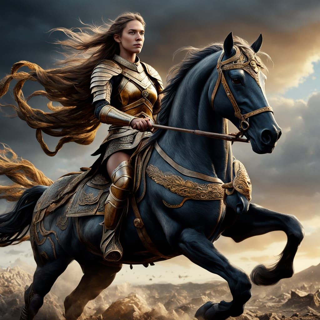 Hungarian Warrior on Warhorse in Fantasy Battlefield