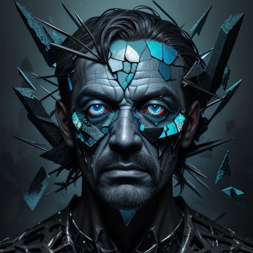 Surrealistic Monster Portrait in Shattered Glass