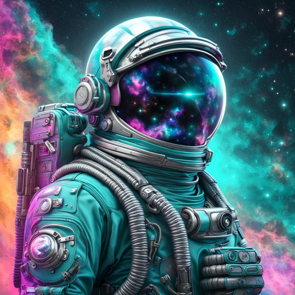 Cyberpunk Astronaut in Neon Nebula