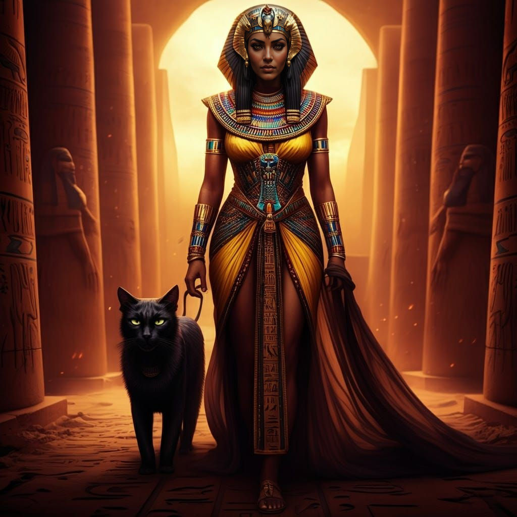 Egyptian Goddess Matit Strolls Through Ancient City