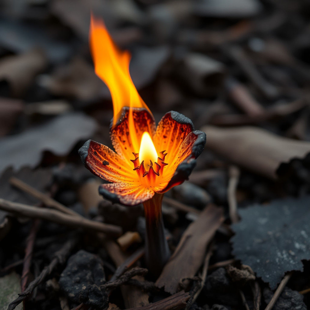 Glowing Coal Flower in Forest: Hyperdetailed Close-Up