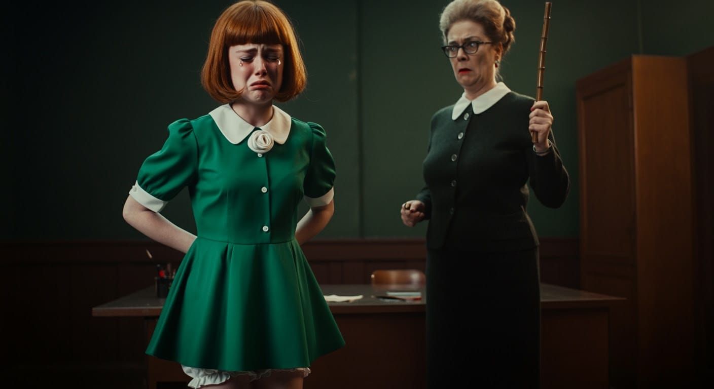 Prim Redhead Confronts Headmistress in Retro 1960s School St...