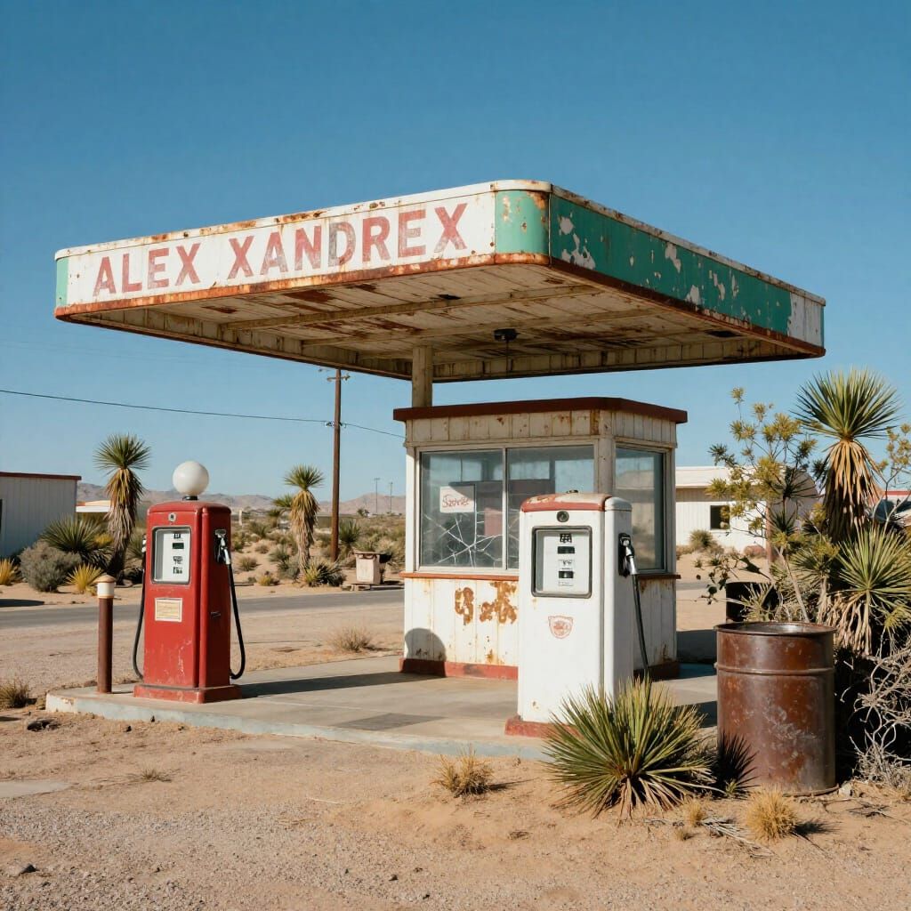 Abandoned Desert Gas Station in Realistic Style
