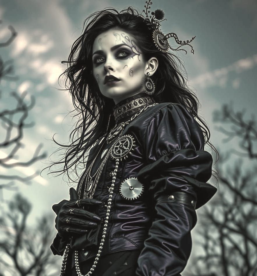 Gothic Steampunk Woman in Twilight, Inspired by Tim Burton
