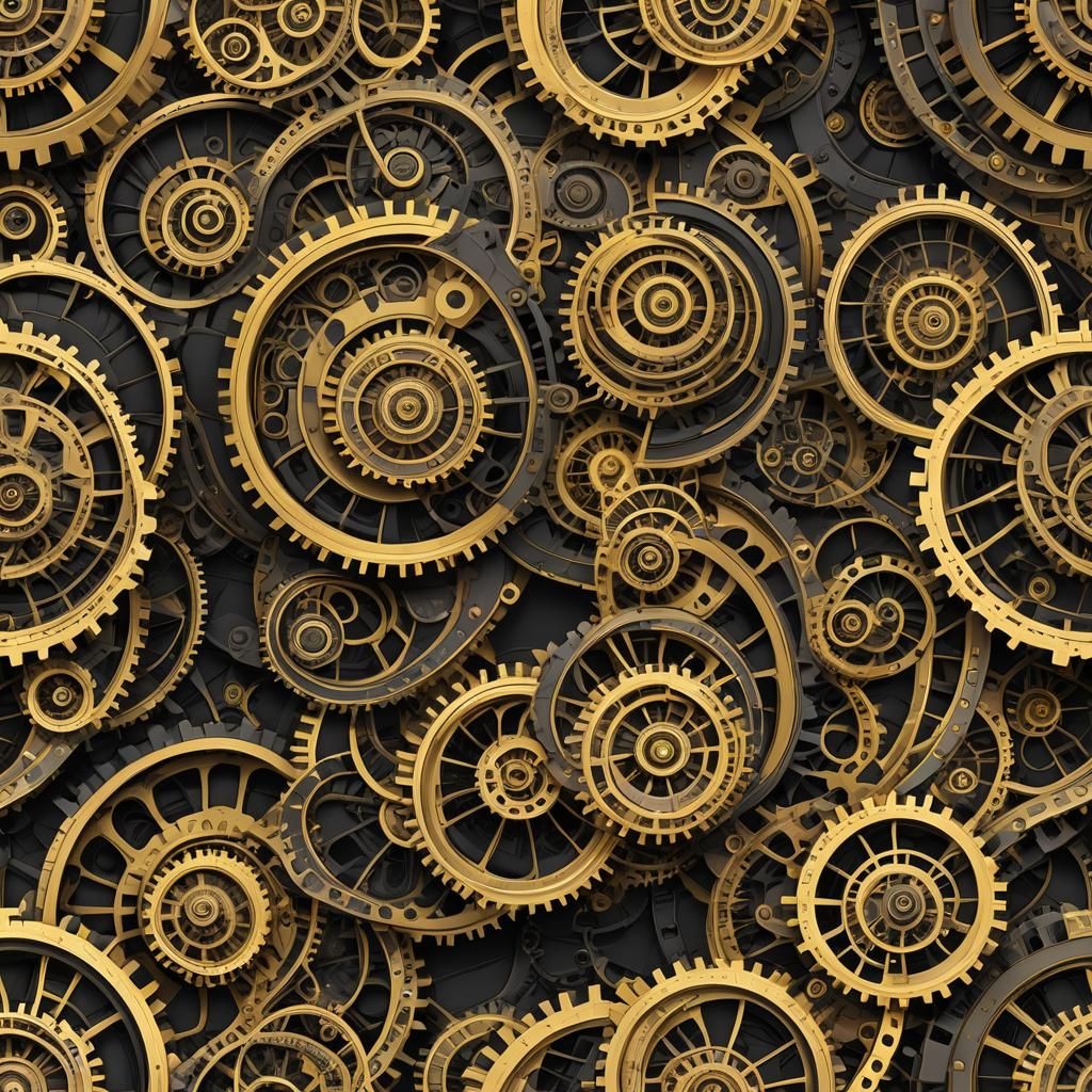 Steampunk Fractal Whorl in Black and Yellow