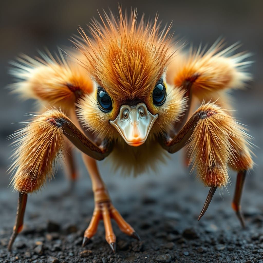 Acrobatic Spider-Duck Hybrid with Realistic Fur