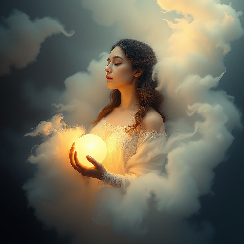Dreamlike Woman with Orb in Surrealist Style