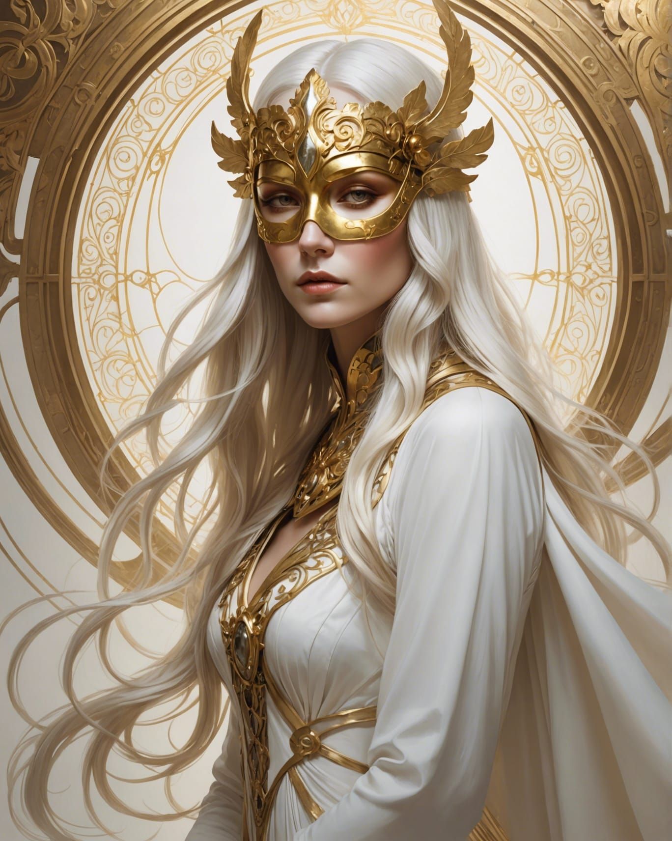 Elegant Woman in Golden Mask, Fantasy Art