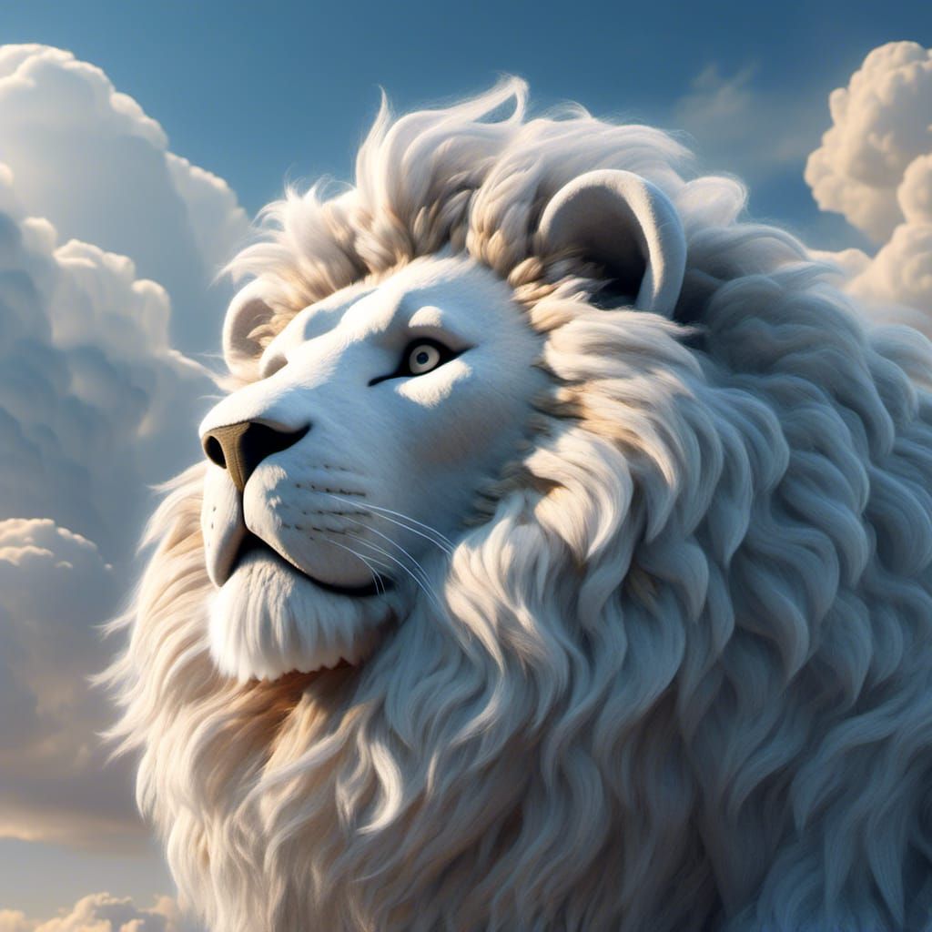 Fluffy Cloud Lion in a Fantastical Sky