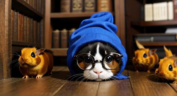 Young Man Surrounded by Guinea Pigs