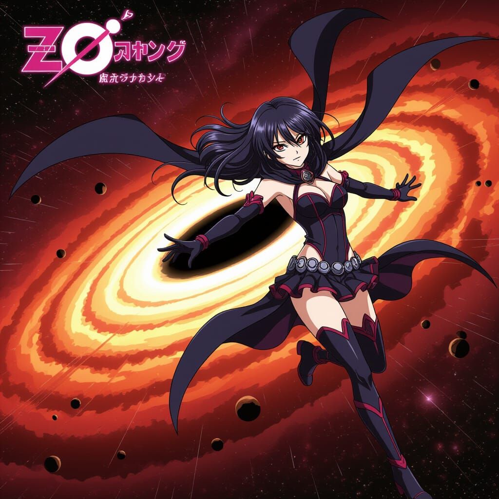 Anime-Style Goth Superheroine Escaping Black Hole