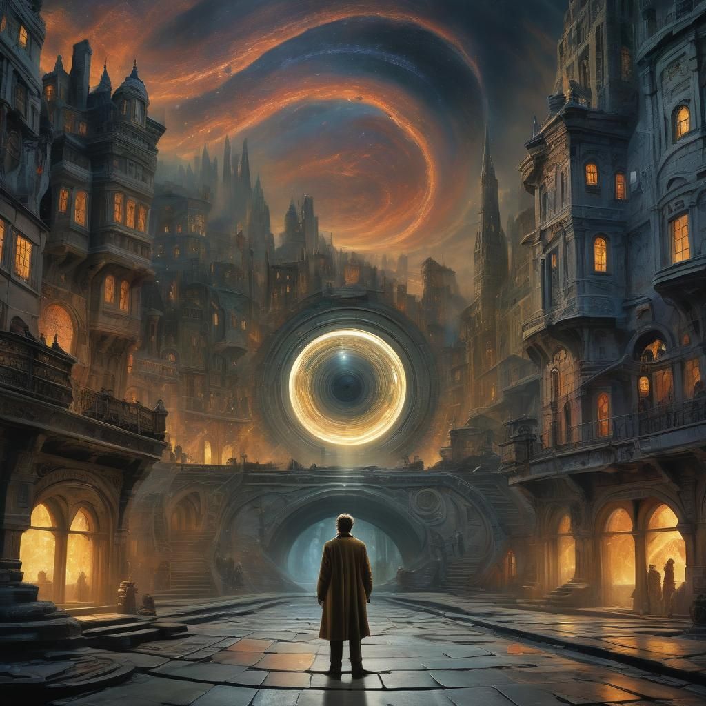 Doctor in Glowing City with Time Portal