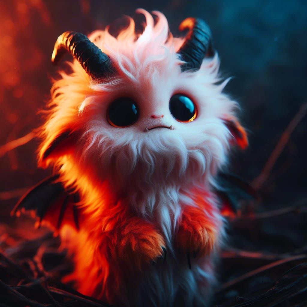 Adorable Fire Demon Portrait in Epic Cinematography
